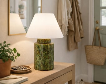 Lampada da comodino in ceramica, lampada da tavolo con smalto cristallino verde, lampada da comodino in stile giapponese, decorazione rustica per la casa.