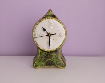 Crystalline Glaze Ceramic Clock: Pistachio Green & Brown Home Decor