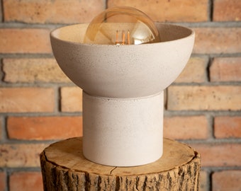Round elegant handmade white clay table lamp