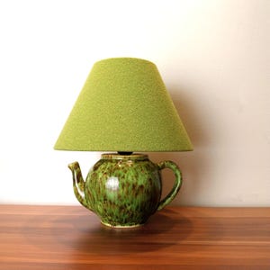 Hand Glazed Ceramic Teapot Lamp: Pistachio Green Felt Shade