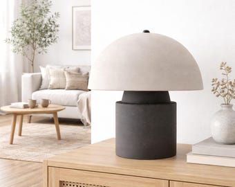 Modern Ceramic Mushroom Table Lamp: Black & White Sculptural Design