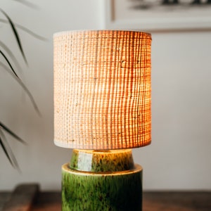 Pistachio/Green handglazed bedside ceramic lamp with Raffia/Rattan shade image 3