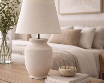 Textured Ceramic Bedside Table Lamp: White Clay & Metal Stem