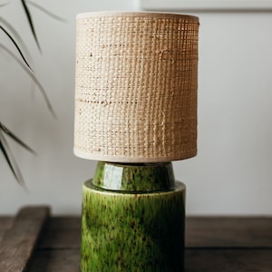 Pistachio/Green handglazed bedside ceramic lamp with Raffia/Rattan shade image 4