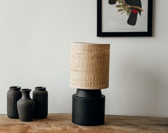 Black ceramic table lamp with Raffia/Rattan shade