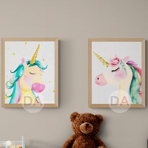 Rainbow Unicorn Nursery Art Prints: Boho Girls Room Decor (Digital Download)