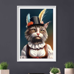 Oktoberfest Cat | Cat Dressed as Human | Cat Prints | Surreal Cat Decor | Fun Cat Art | Printable Art