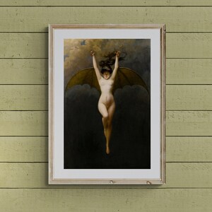Vintage Gothic Wall Art: Bat Wing Woman Print (Digital Download)