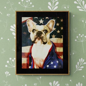 Patriotic French Bulldog Print: Vintage American Flag Art (Digital Download)