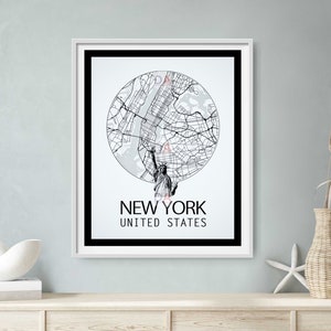 New York Stadtplan | Digitaldruck | Landkarte Poster | Stadt Reisedruck | New York Heimatstadt Karte | Freiheitsstatue Print | Schwarz & Weiß Druck