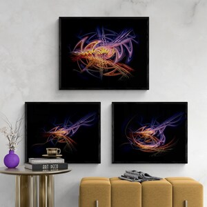 Ethereal Abstract Wall Art Set: Colourful Black Background (Digital Prints)