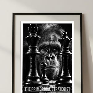 Poster di scacchi con primati / Arte murale con messa a fuoco intensa / Decorazione per ufficio con oranghi