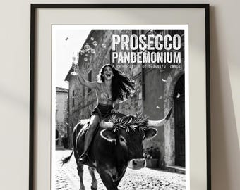 Women Pleasure Art | Prosecco Bull Poster | Italian Celebration Print | Wild Kitchen Decor