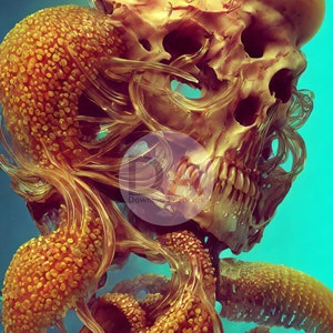 Surreal Skull Creature Art Print: Weird Honeycomb Sea Monster (Digital Download)