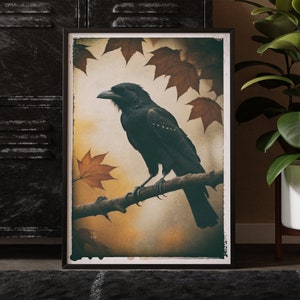 Gothic Raven Print: Eerie Autumn Wall Art