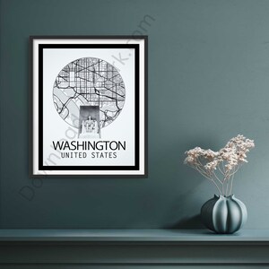 Washington Karte | Digitaldruck | Landkarte Poster | Stadt Kunstdruck | Washington Heimatstadt Karte | Bild von Washington | Schwarz Weiß Druck
