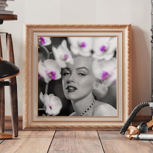 Marilyn Monroe Print: Vintage Hollywood Wall Art with Pink Blossoms