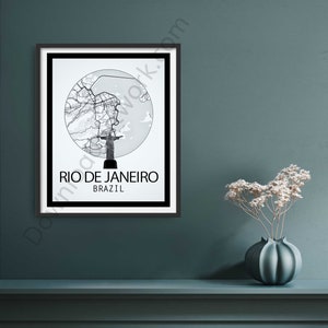 Rio Stadt Karte | Digitaldruck | Landkarte Poster | Stadt Kunstdruck | Rio Heimatstadt Karte | Bild von Christus dem Erlöser | Schwarz Weiß Druck