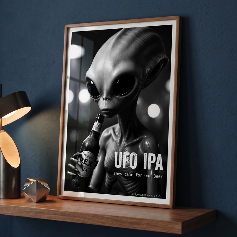 Sci-fi Alien Beer Art Print | Man Cave Wall Decor - Etsy