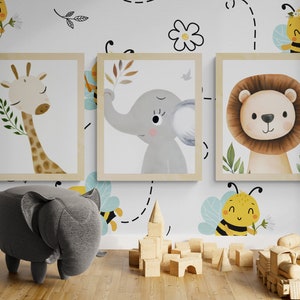 Safari Animal Nursery Prints: Boho Baby Room Decor (Set of 3) (Digital Download)