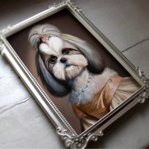 Shih Tzu Princess Art Print: Funny Renaissance Dog Wall Decor