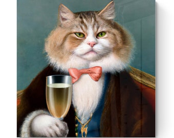 Vintage Style Cat Drinking Wine Art Print: Humorous Feline Decor (Digital  Download)