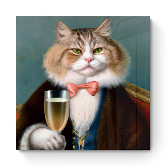Cat Drinking Wine Print Fun Cat Wall Art Feline Drinking Wine Cat Prints Surreal Cat Decor Cat Drinking Champagne A4 and Larger Etsy UK