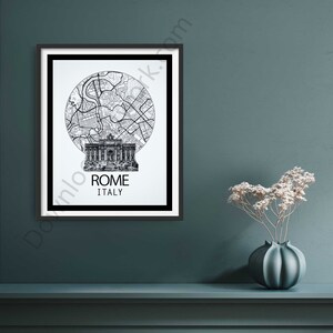 Rom Stadtplan | Digitaldruck | Landkarte Poster | Stadt Kunstdruck | Rom Heimatstadt Karte | Bild vom Trevi Brunnen | Schwarz Weiß Druck