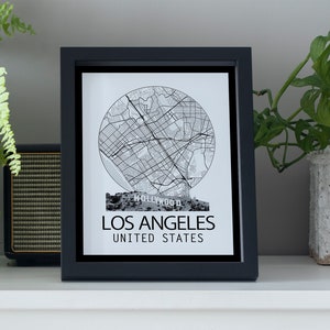 Los Angeles Karte | Digitaldruck | Landkarte Poster | Stadt Kunstdruck | Hollywood Stadt Karte | Bild von Hollywood-Zeichen | Schwarz Weiß Druck