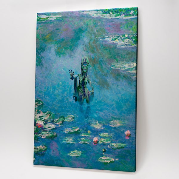 Alien Among Monet’s Lilies - Vintage Victorian Fusion Art | Altered Artwork | A4 Wall Art to Extra Large Wall Art | Canvas & Paper Options