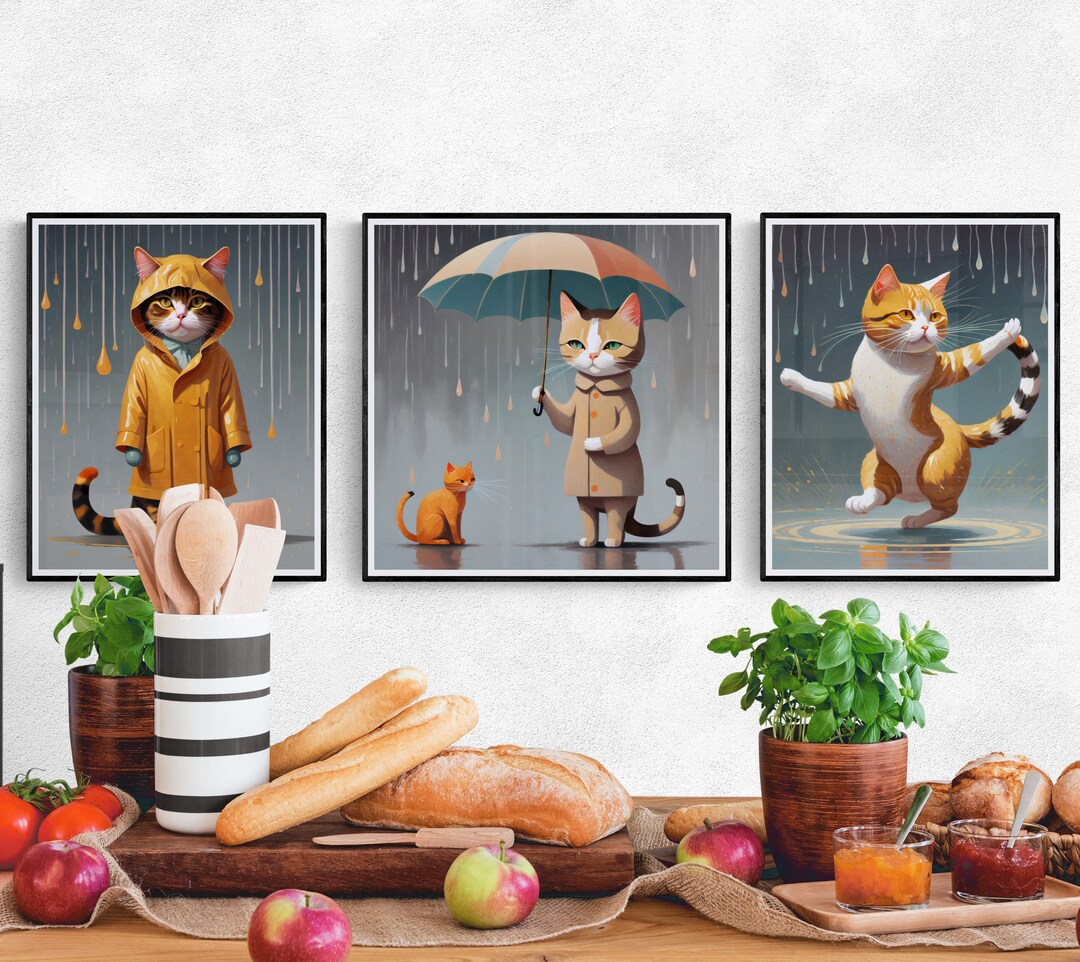 Fun Cat Wall Art Set of 3 | Funny Gift | Bathroom Decor | Cat Wall ...
