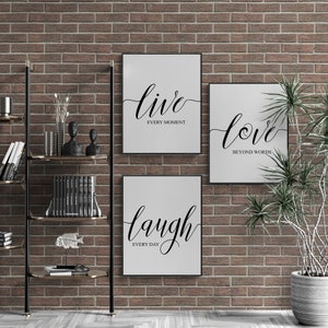 Positive Quotes Wall Art Set: &#39;Live Laugh Love&#39; Prints (Digital Download)