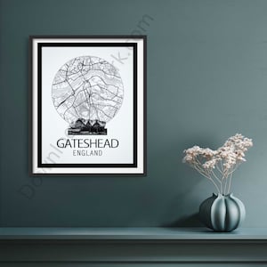 Gateshead Stadt Karte | Digitaldruck | Landkarte Poster | Stadt Kunstdruck | Gateshead Heimatstadt Karte | Bild von Gateshead | Schwarz Weiß Druck