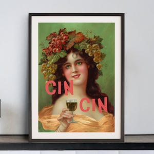 Cin Cin Lady Art Print: Vintage Bar Cart Poster (Digital Download)
