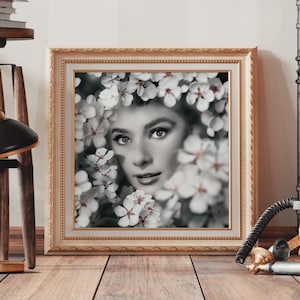Audrey Hepburn Floral Portrait: Vintage Hollywood Wall Art (20&quot;x 20&quot;)