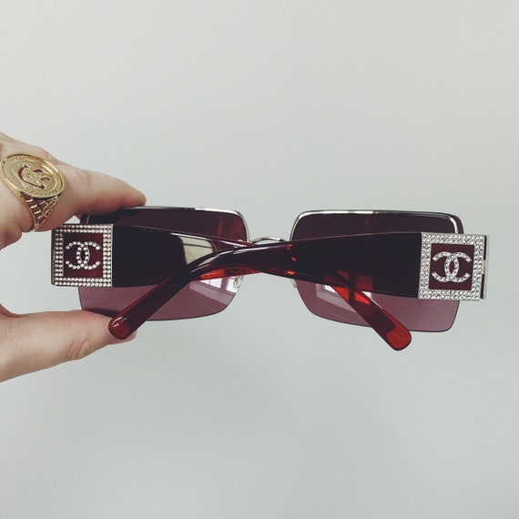 Vintage Chanel Dark Red Rimless Rectangle Sunglasses With 