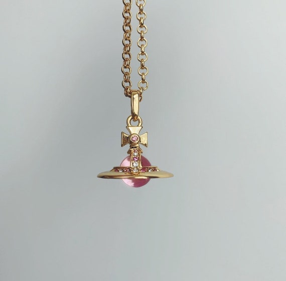 Vivienne Westwood gold and pink 3d orb pendant ch… - image 1