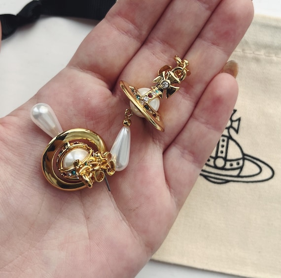 Vivienne Westwood gold 3d orb pearl drop earrings… - image 2