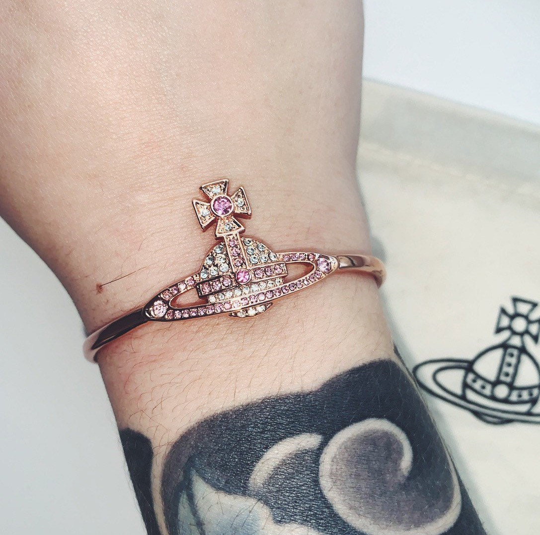Vivienne Westwood rose gold orb bangle bracelet with pink Vivienne Westwood rose gold orb bangle bracelet with pink