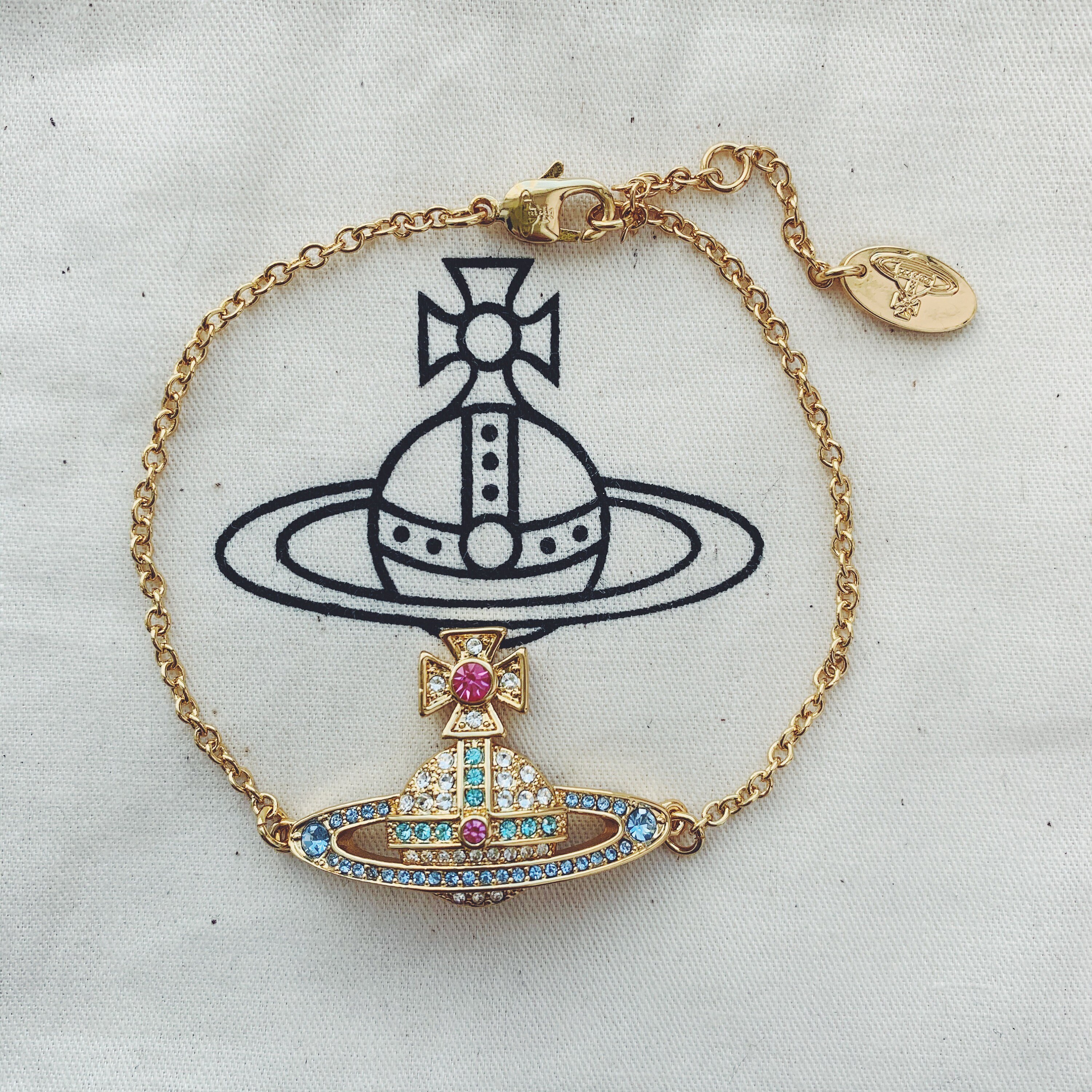 Vivienne Westwood gold orb charm chain bracelet with pink and | Etsy