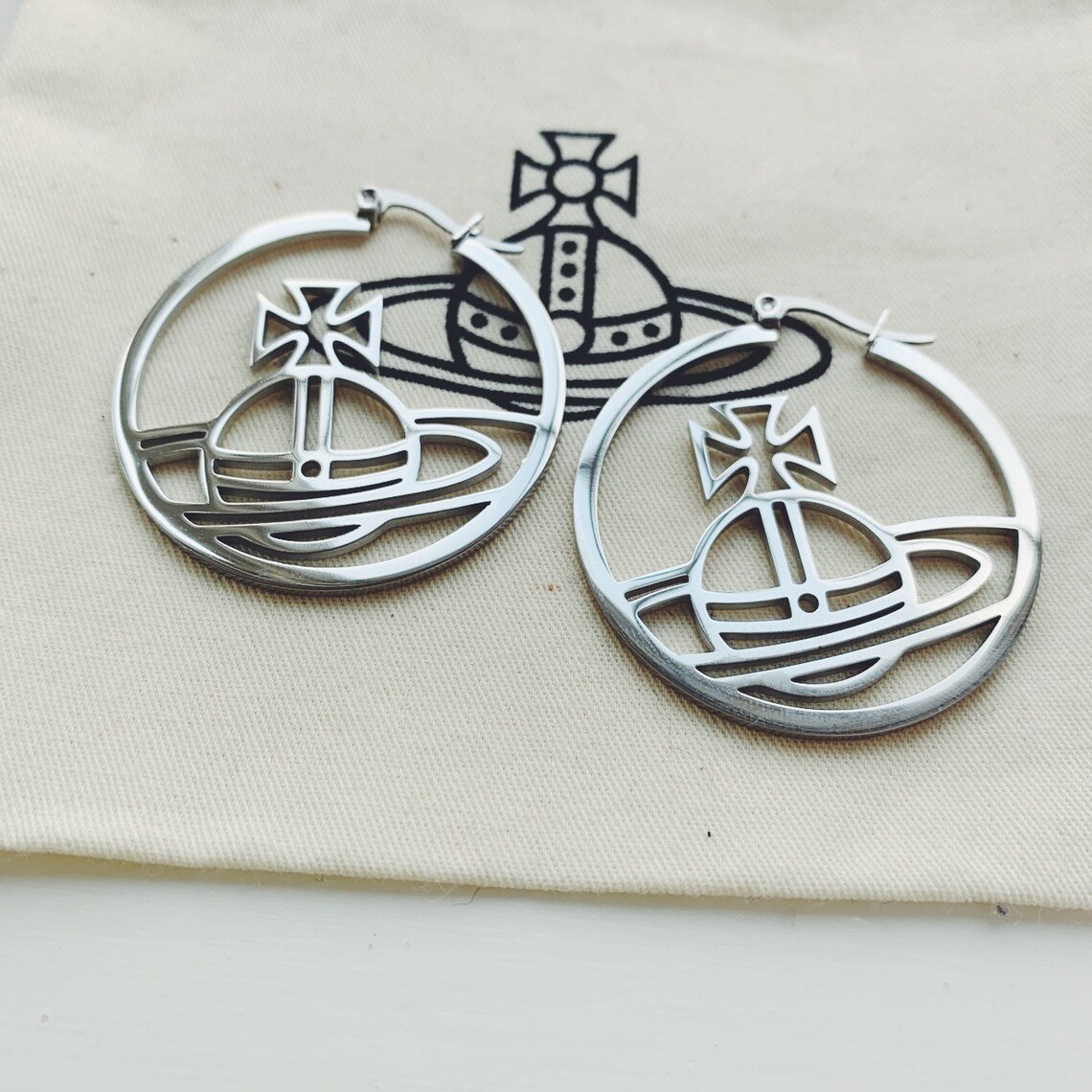 Vivienne Westwood silver orb logo cut out hoop earrings Etsy
