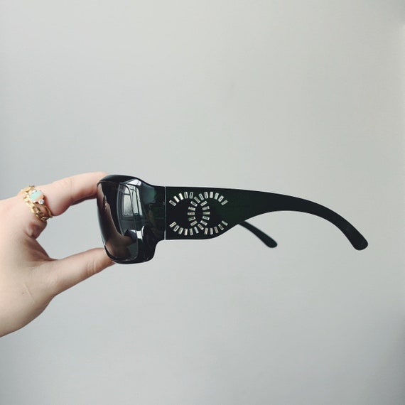 Vintage Chanel dark green wrap around sunglasses … - image 3