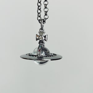Vivienne Westwood Large Gunmetal Clear 3d Orb Pendant Chain