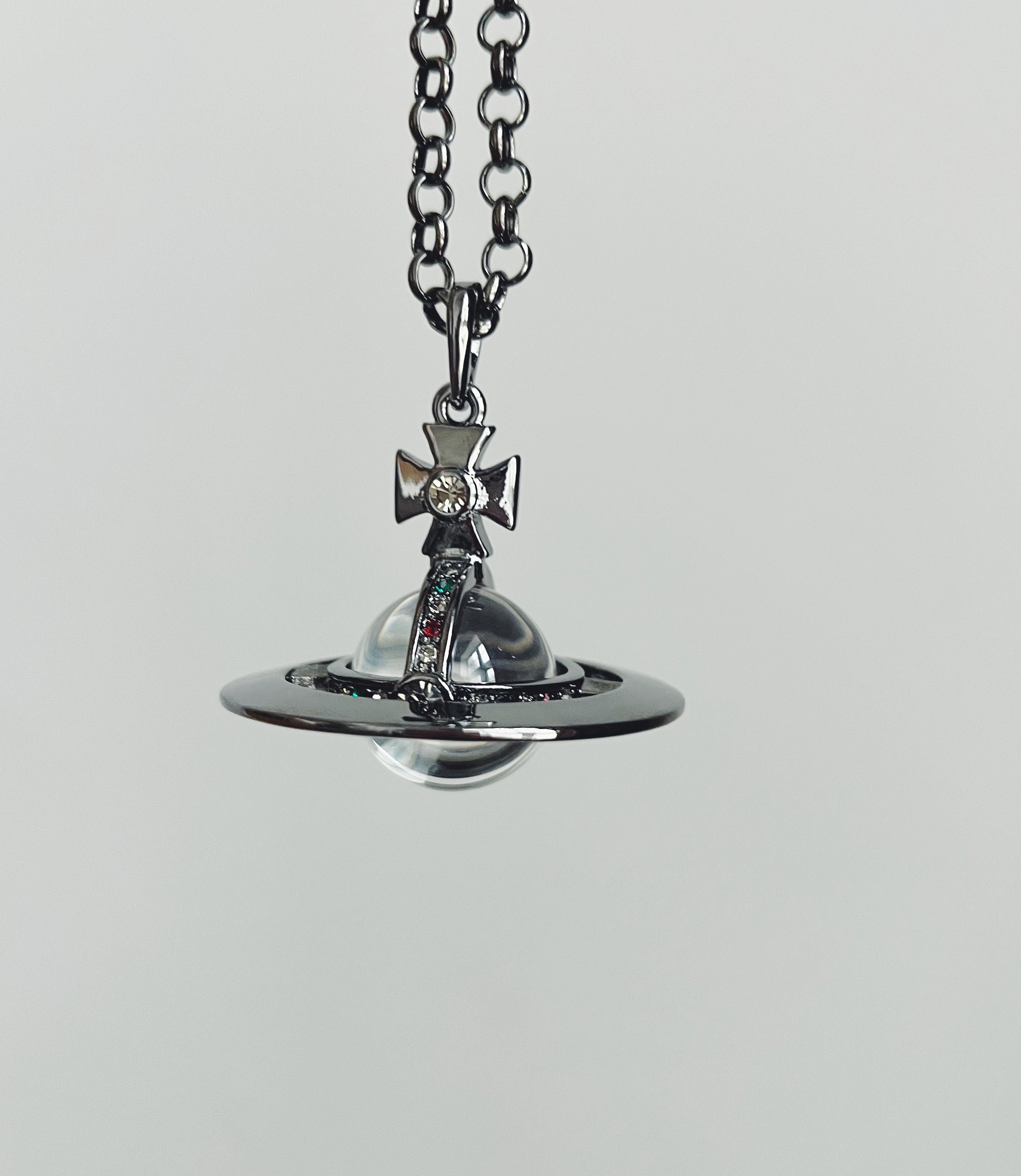 Vivienne Westwood Large Gunmetal Clear 3d Orb Pendant Chain - Etsy