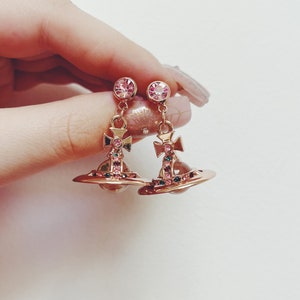 Vivienne Westwood Rose Gold Pink 3d Orb Drop Earrings With