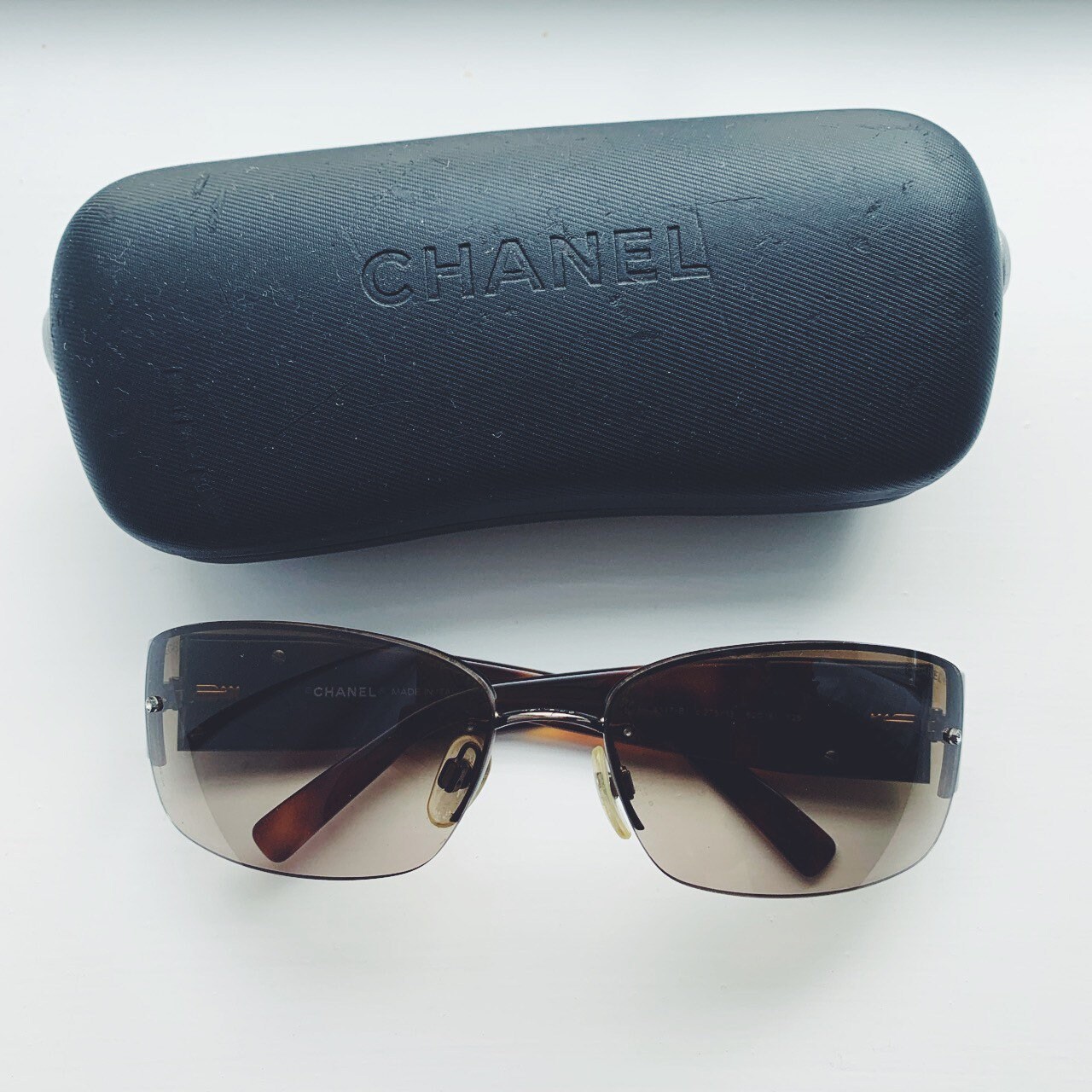 Vintage Chanel Tinted Rectangular Sunglasses With Tortoise 