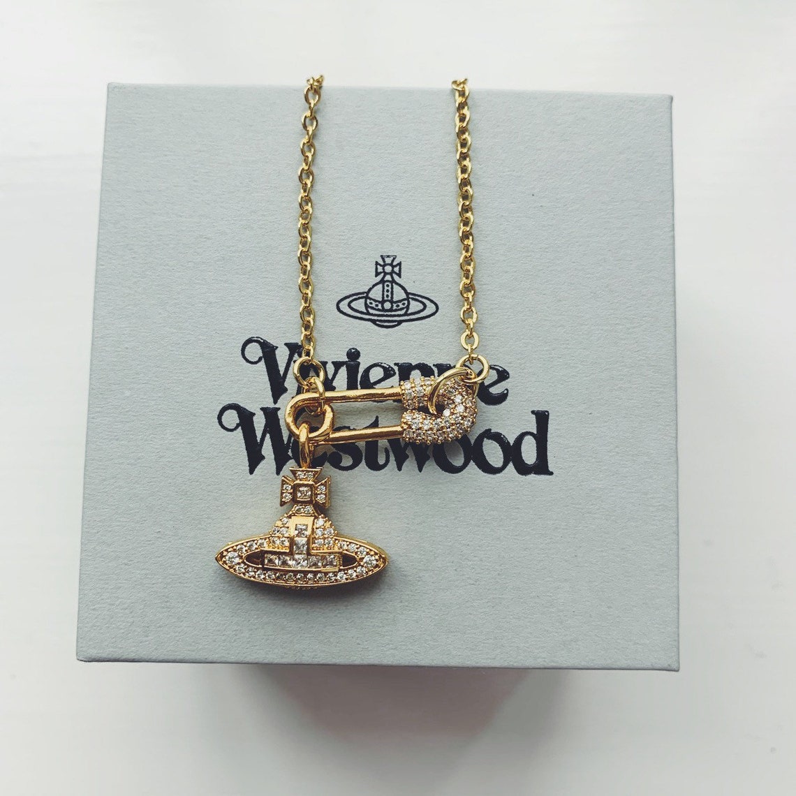 Vivienne Westwood gold Swarovski Crystal encrusted safety pin Etsy