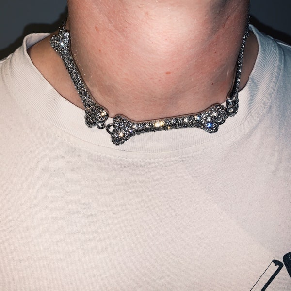 Vivienne Westwood silver Swarovski Crystal encrusted triple bone choker necklace