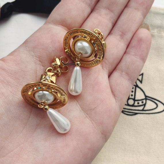 Vivienne Westwood gold 3d orb pearl drop earrings… - image 3
