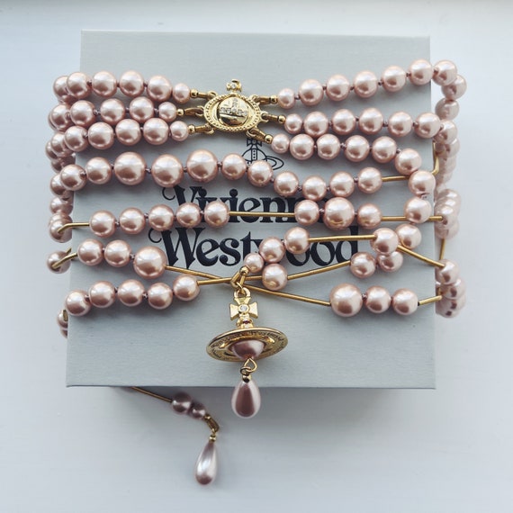 Vivienne Westwood long layered gold pink pearl ne… - image 1